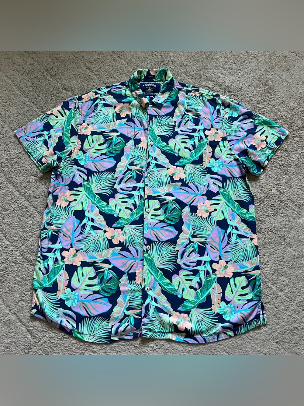 Chubbies Tropical Fauna Hawaiian Sunday Button Down Shirt Palm Print Sz L